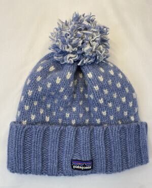 Patagonia Pom Pom Fleece Lined Knit Beanie Blue/White Polka Dot One Size